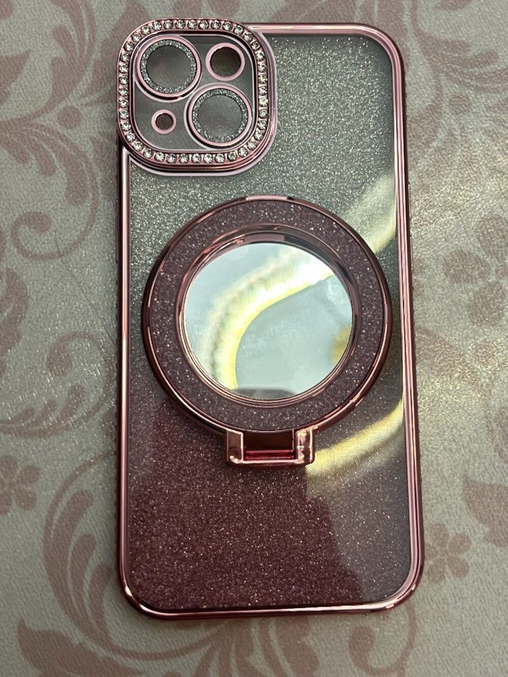 Luxury Pink Glitter Case with Mirror Stand